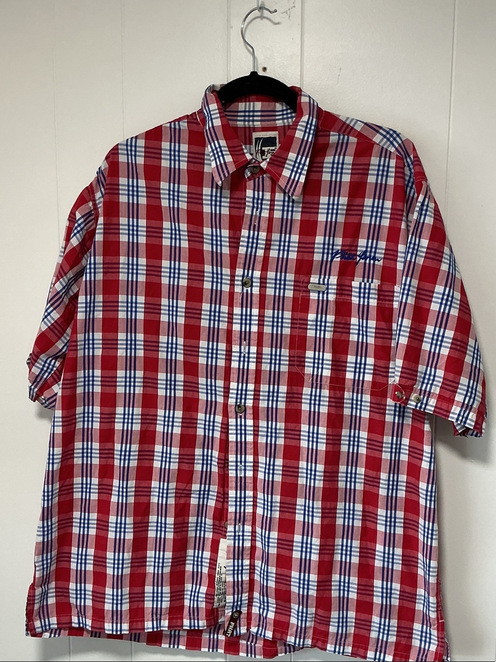 Phat Farm Red and White Plaid Short-Sleeve Button-Down Shirt